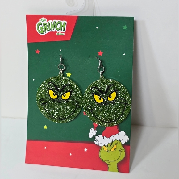 Dr. Seuss Jewelry - The Grinch Glitter Earrings Nwt